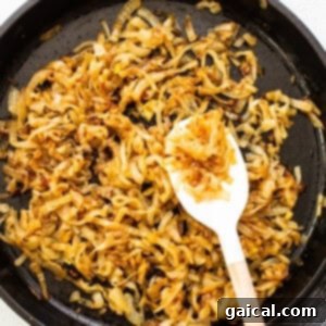 Caramelized onions beautifully browned and ready in a skillet pan.