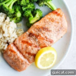 Cajun-Spiced Salmon Fillet 4 A perfectly cooked, flaky grilled salmon fillet with a crispy exterior.