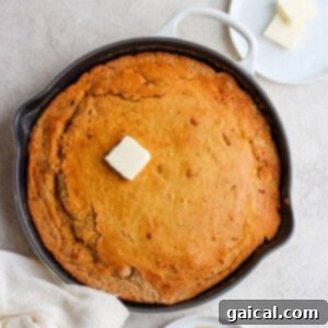 Sweet Heat Corn Bake 2 Delicious skillet cornbread, golden brown and perfectly baked.