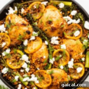 One-Pan Lemon Chicken Delight 3 A vibrant and appetizing lemon chicken skillet, ready to be served.