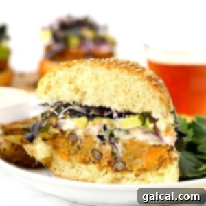 Plate of delicious sweet potato black bean burgers, ready to be served