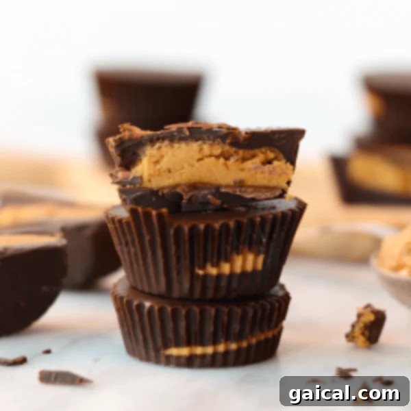 Delicious Protein Peanut Butter Cups, perfectly stacked and ready to eat.