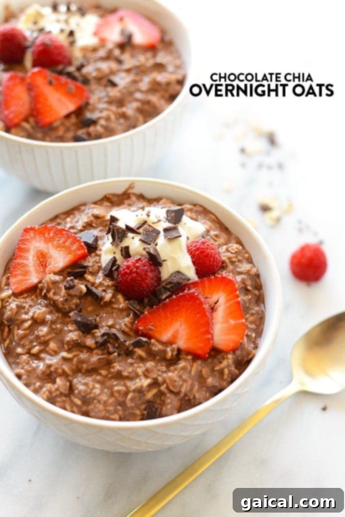 Chocolate Chia Overnight Oats: Healthy & Creamy Breakfast Chocolate chia overnight oats in a bowl