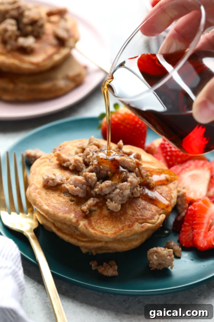 Maple Breakfast Sausage Pancakes: Sweet & Savory Meal Prep Maple sausage pancakes on a plate