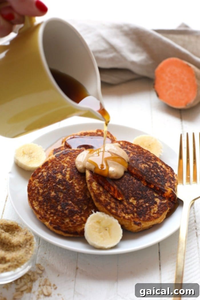 Sweet Potato Power Pancakes: Energizing & Nutrient-Packed Sweet potato power pancakes on a plate