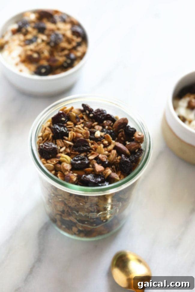 Streamlined Morning Meals 8 Cherry pistachio granola in a glass jar