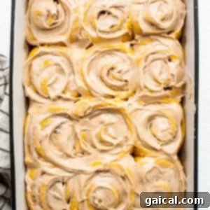 Autumn Pumpkin Swirls 11 Pumpkin cinnamon rolls in a baking dish.