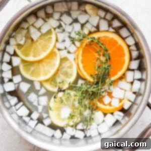 Brine ingredients in a pot.