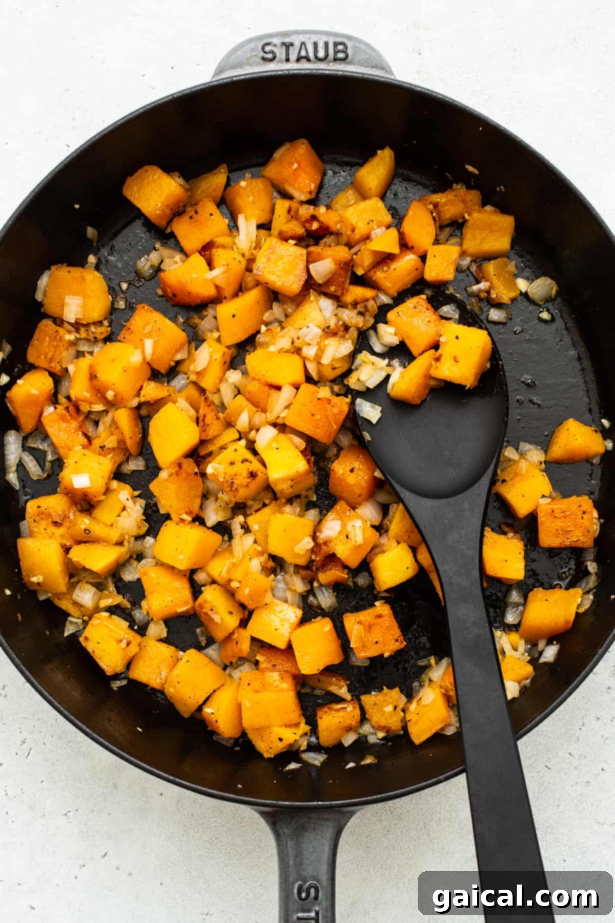 Fit Foodie Kitchen November 2022 4 A close-up of the creamy texture of Butternut Squash Risotto in a serving dish.