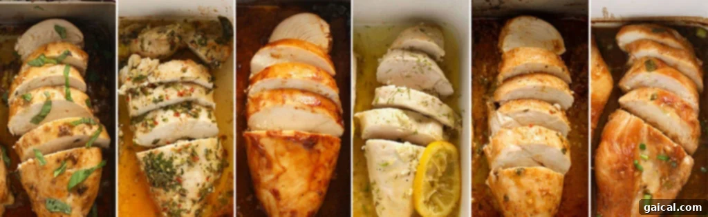 Cheesy Spinach Stuffed Chicken 2 A collage of various delicious baked chicken breast recipes.