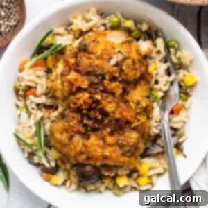 Finished chicken pot pie skillet, ready to be served.