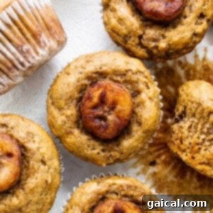 bananas foster muffin on a white plate
