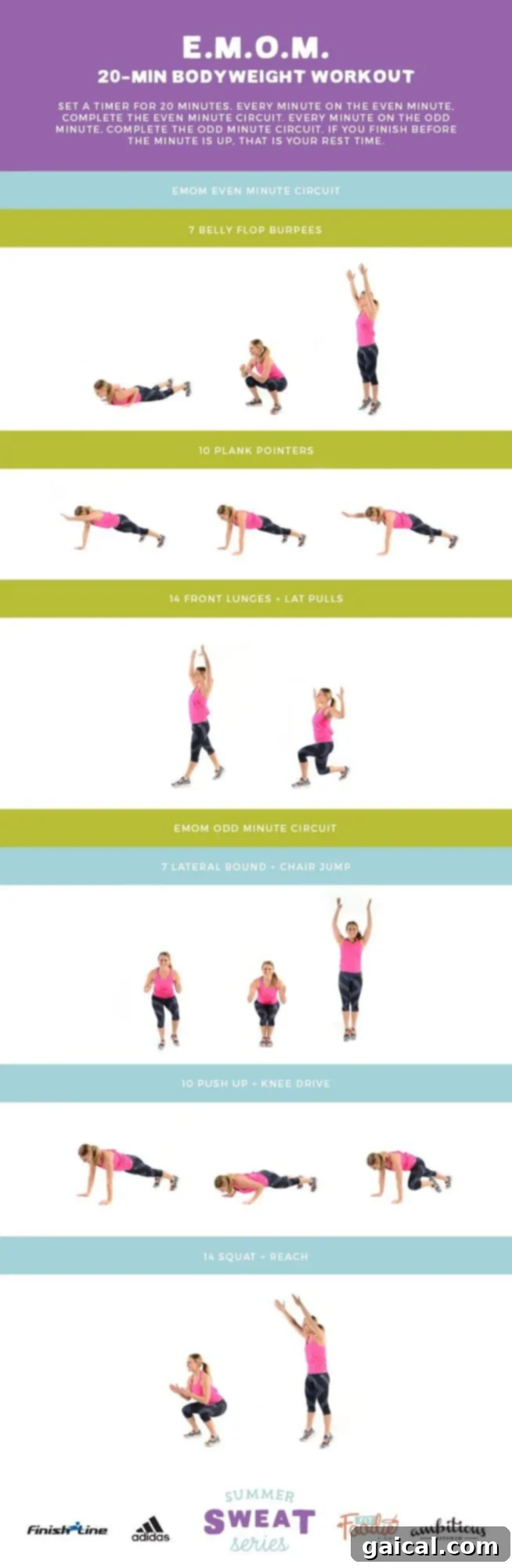 20-Minute Bodyweight EMOM Workout 2 This EMOM (Every Minute On the Minute) 20-Minute Workout requires only your bodyweight and will get your heart pounding!