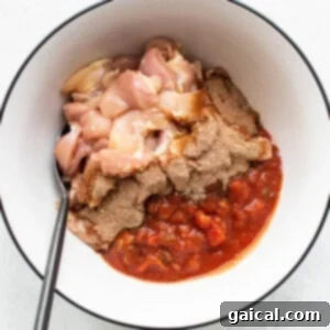 Chicken strips marinating in salsa and fajita seasoning in a bowl.