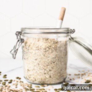 Porridge mix in a jar, showcasing the prepared dry ingredients.