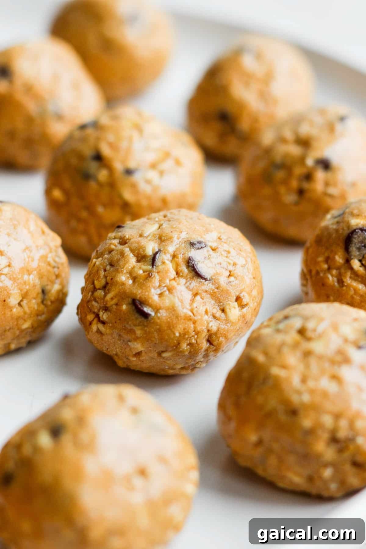 Stored Collagen Cookie Dough Bites balls on plate.