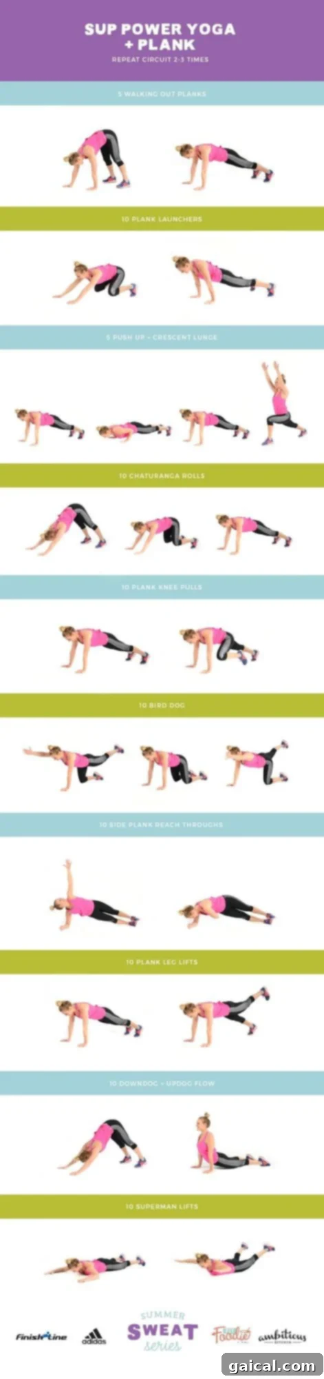 SUP Power Plank Flow 2 This SUP Power Yoga + Plank workout is a mixture of yoga, stability, and core exercises to give you the ultimate burn, featuring dynamic bodyweight movements.