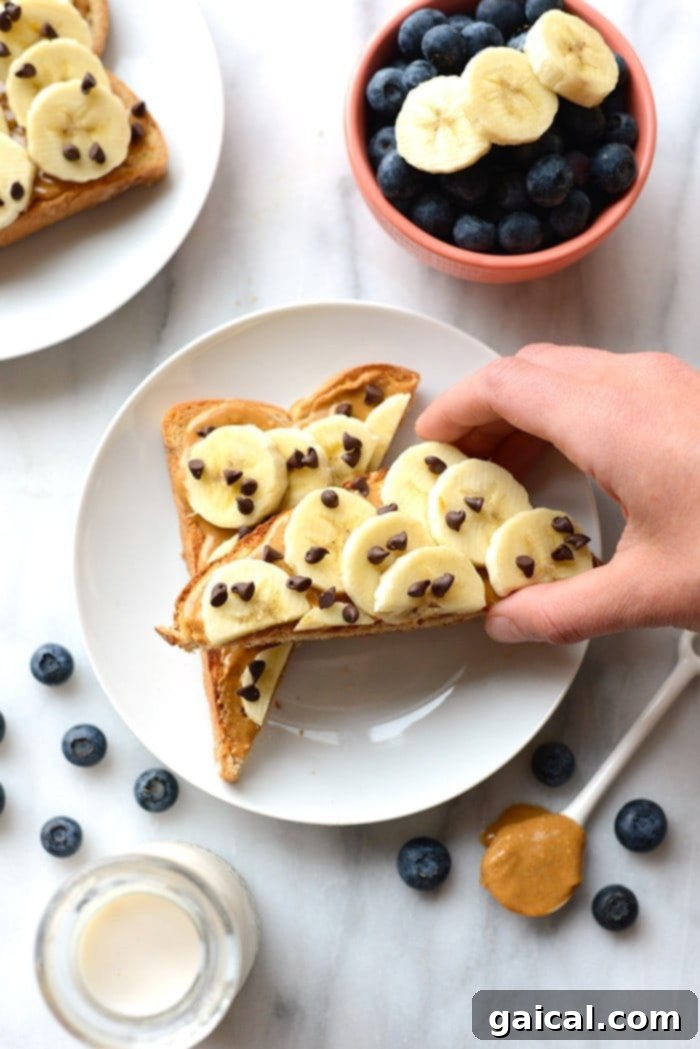 Peanut Butter Banana Toast: Your Ultimate Quick & Healthy Breakfast Delicious and easy peanut butter banana toast, topped with honey and mini chocolate chips, ready in minutes for a quick breakfast.