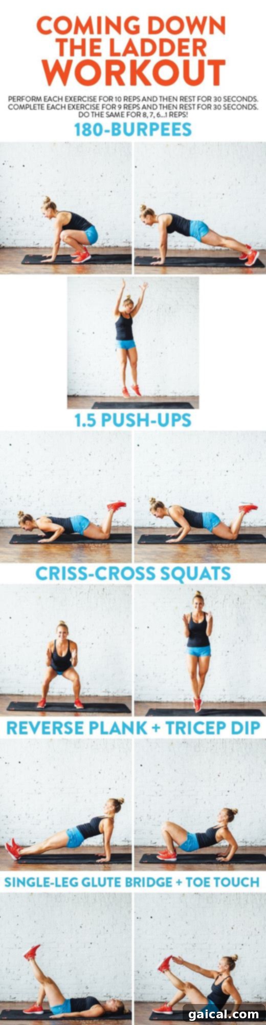 Effective bodyweight ladder workout for travel and daily fitness, demonstrating exercises like burpees, push-ups, and squats.