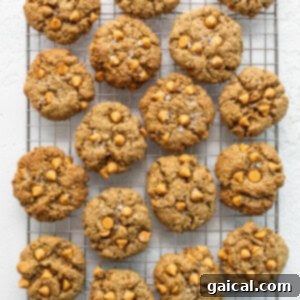 Warm cookies cooling on a wire rack, allowing them to firm up.