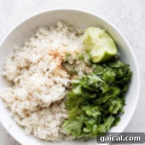 Set It And Forget It Carnitas Burrito Bowls 6 A bowl of fresh Cilantro Lime Rice.