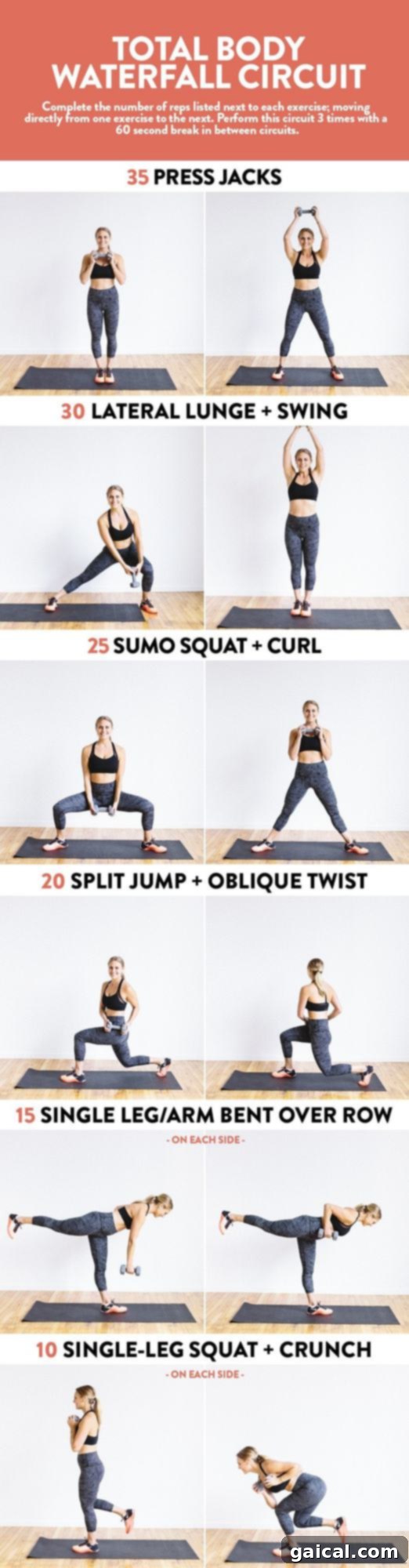 Dynamic Full Body Surge 3 Execute this effective total body waterfall circuit using only one dumbbell for an intense full-body strength and conditioning workout at home.