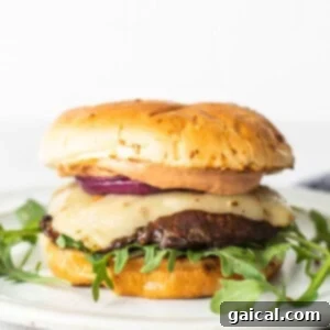 Smoky Grilled Portobello Steaks 6 A delicious grilled portobello mushroom burger with melted cheese and fresh toppings.