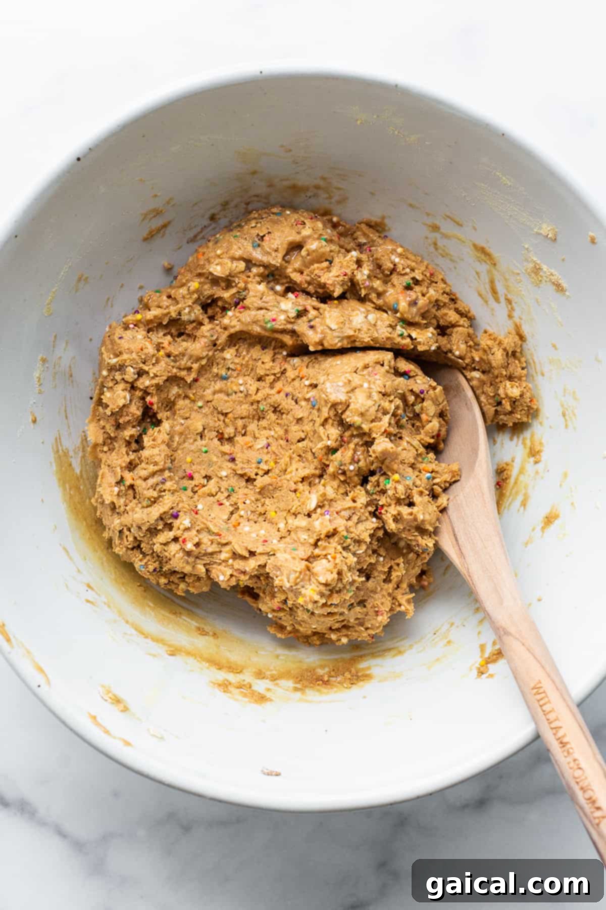 Protein-Packed Cake Pops 5 Protein cake pop dough, perfectly mixed and ready to be shaped, in a mixing bowl.