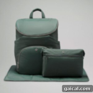 Lululemon Modern Parent Carryall 3 Lululemon New Parent Backpack in emerald green, showcasing its sleek design and the included crossbody bag for essentials.