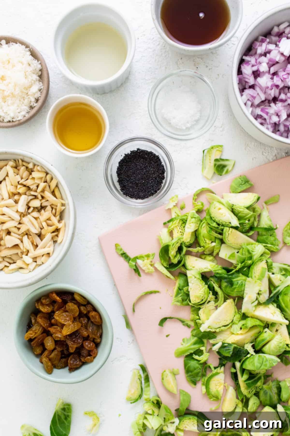 Ingredients for brussels sprouts salad.