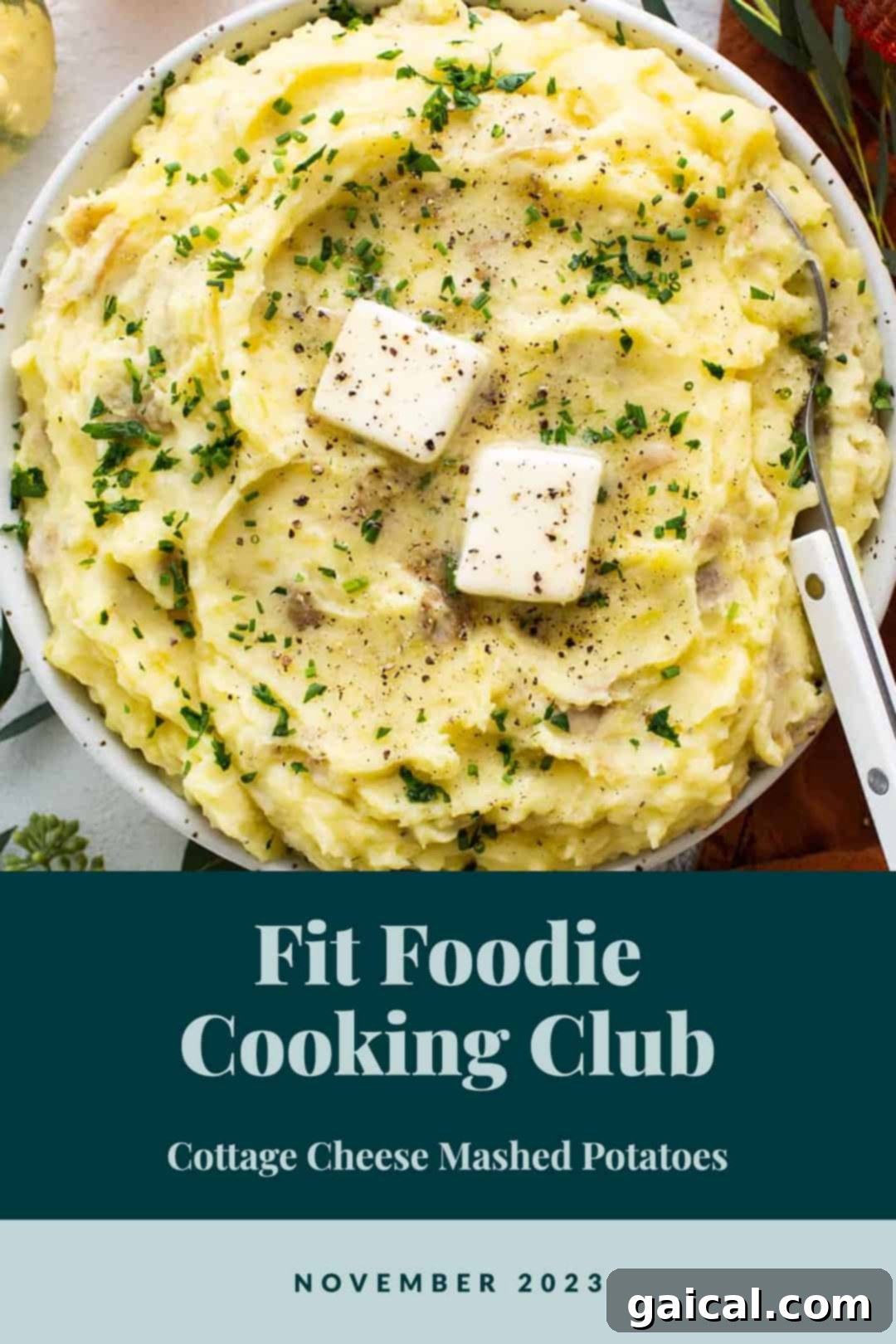 Nourishing November Fit Foodie Culinary Adventures 2 Fit Foodie Cooking Club's Whipped Cottage Cheese Mashed Potatoes, a healthy Thanksgiving side dish.