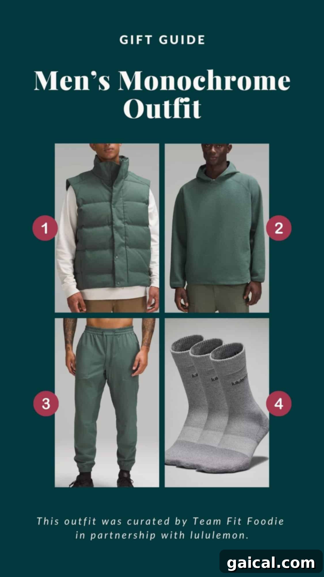 A gift guide for men's monochrome outfit, blending style and performance