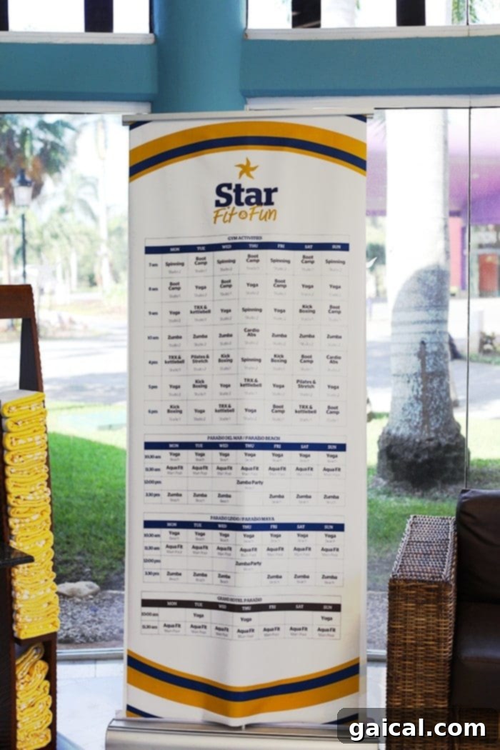 The Star Fit and Fun activity calendar, detailing various fitness and entertainment options available at the resort.