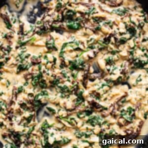 Creamy Tuscan Shrimp Linguini 8 A skillet filled with spinach and mushrooms (or sun-dried tomatoes) in a creamy sauce.