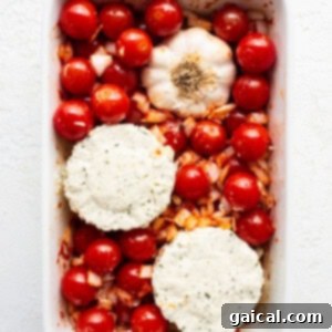 A white baking dish filled with tomatoes and cheese.