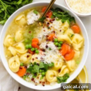 A bowl of chicken noodle soup garnished with parsley, shredded cheese, and a sprinkle of red pepper flakes, served with lemon wedges on the side.