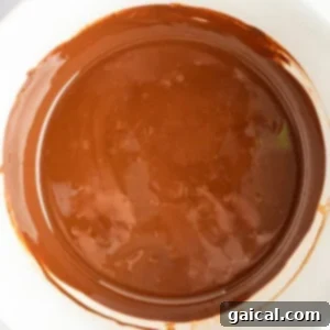 A white bowl filled with melted chocolate.