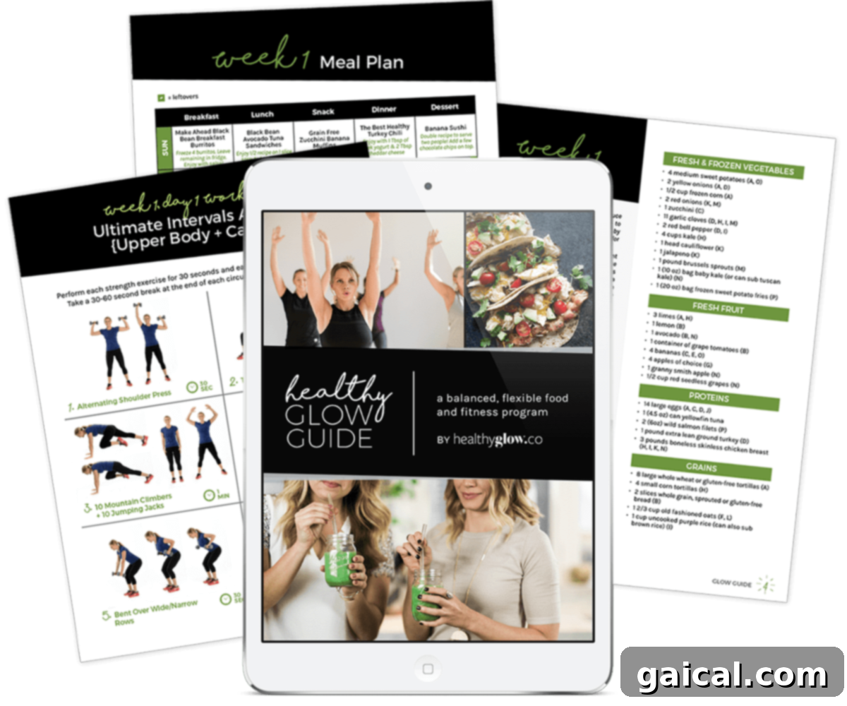 Healthy Glow Guide - a balanced, flexible food and fitness program by The Healthy Glow Collective, promoting sustainable healthy habits.