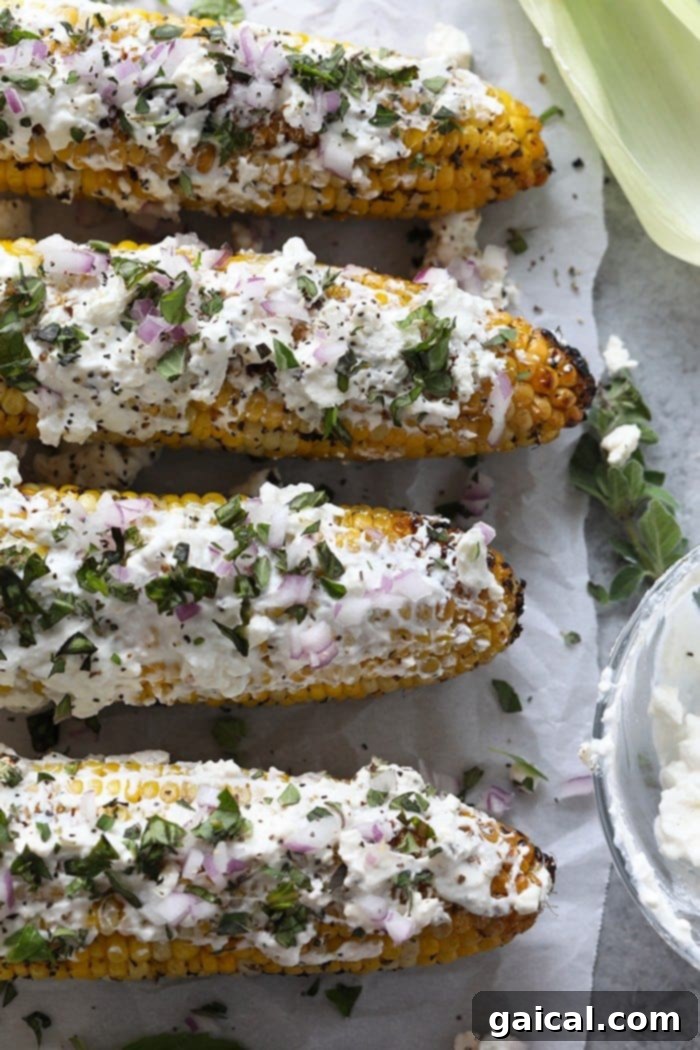 Charred Mediterranean Street Corn with Feta 4 Give the classic corn on the cob a major makeover with this Grilled Mediterranean Street Corn with Feta Cheese recipe, prepared and ready to serve.