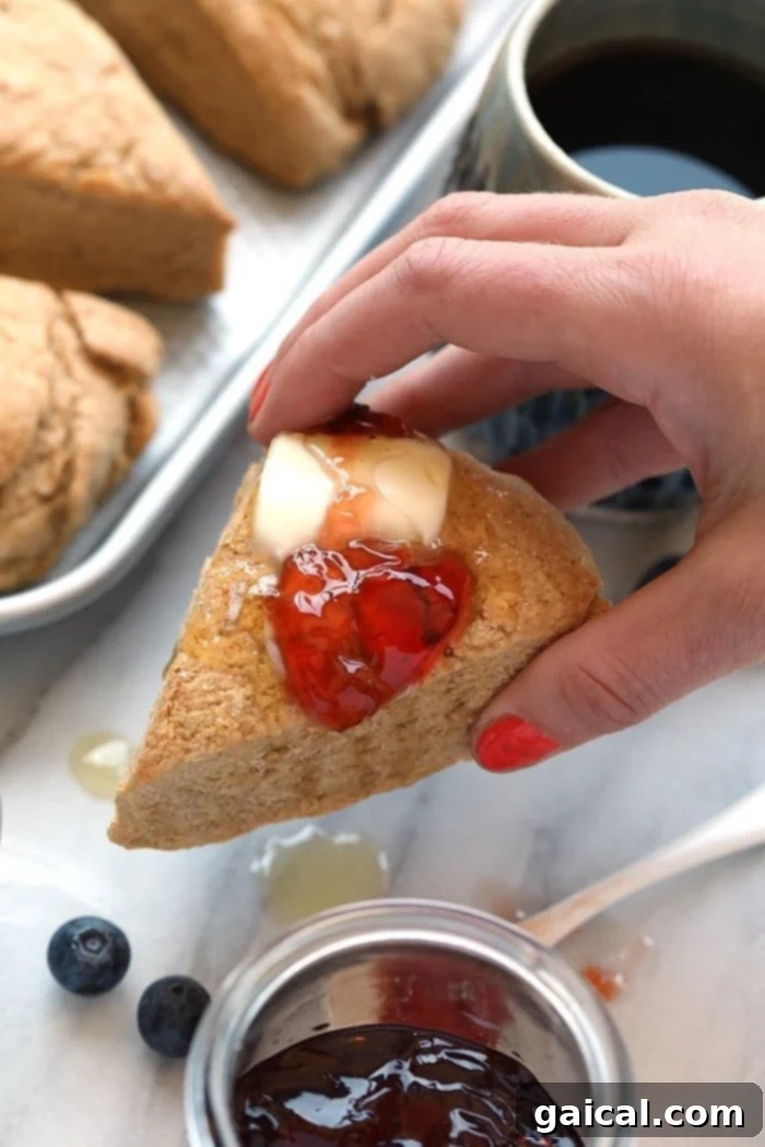 Rustic Whole Wheat Scones 7 Honey Whole Wheat Scones, a perfect base recipe from Love Real Food Cookbook, made with white whole wheat flour, honey, and full-fat coconut milk for a moist, tender texture without oil.