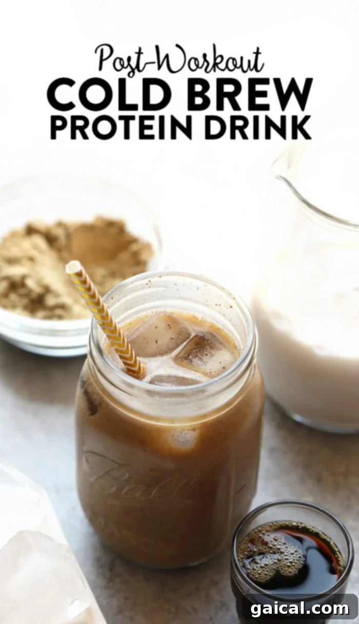 Protein-Infused Cold Brew 2 A refreshing post-workout cold brew protein drink made with cold brew, unsweetened almond milk, and protein powder.