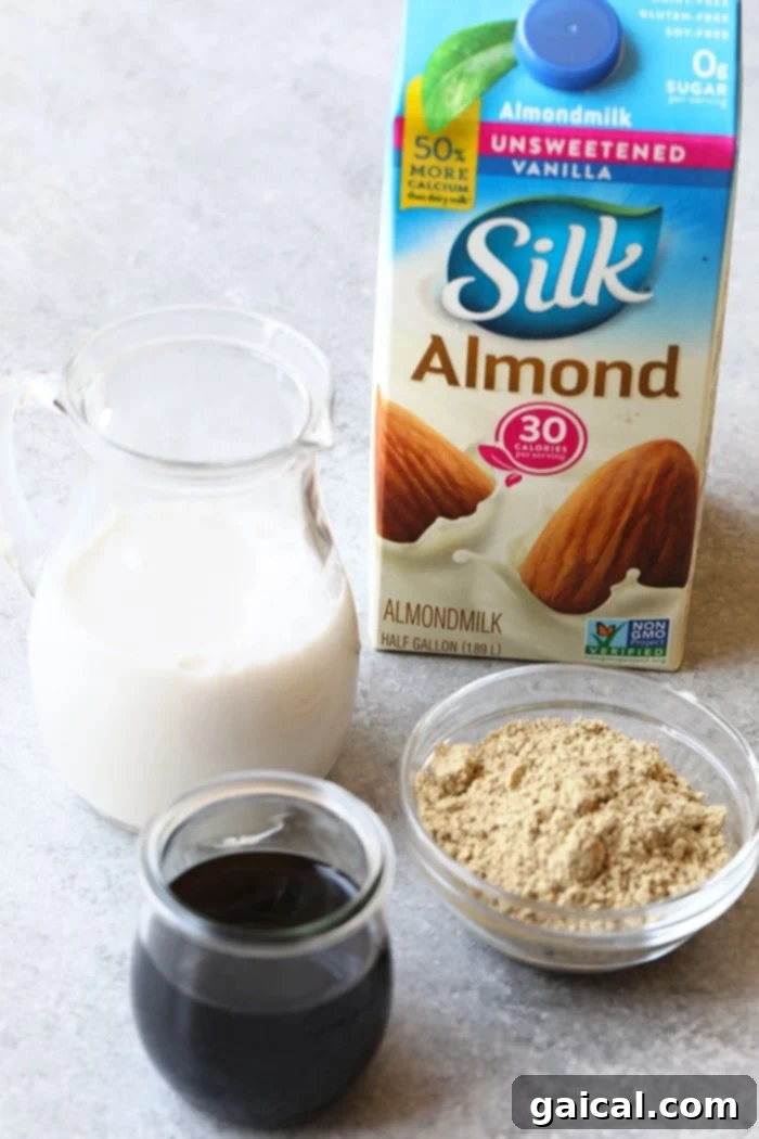 Protein-Infused Cold Brew 3 All you need are three ingredients to make the most delicious post-workout, protein-packed drink there is: cold brew + unsweetened almond milk + protein powder.