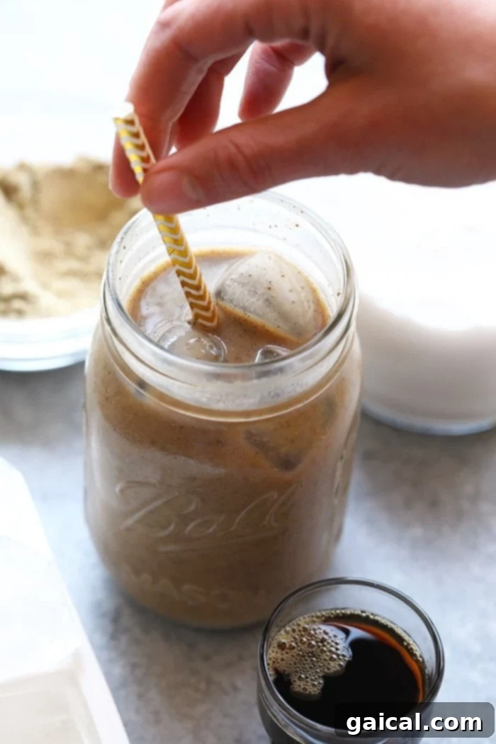 Protein-Infused Cold Brew 5 All you need are three ingredients to make the most delicious post-workout, protein-packed drink there is: cold brew + unsweetened almond milk + protein powder.