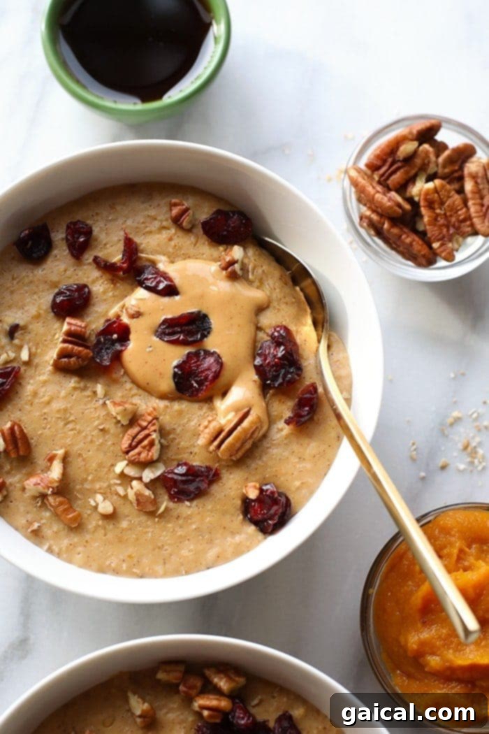 50 Wholesome Slow Cooker Meals 2 Creamy Pumpkin Pie Slow Cooker Oatmeal in a bowl, topped with a sprinkle of cinnamon, ready for a healthy breakfast.