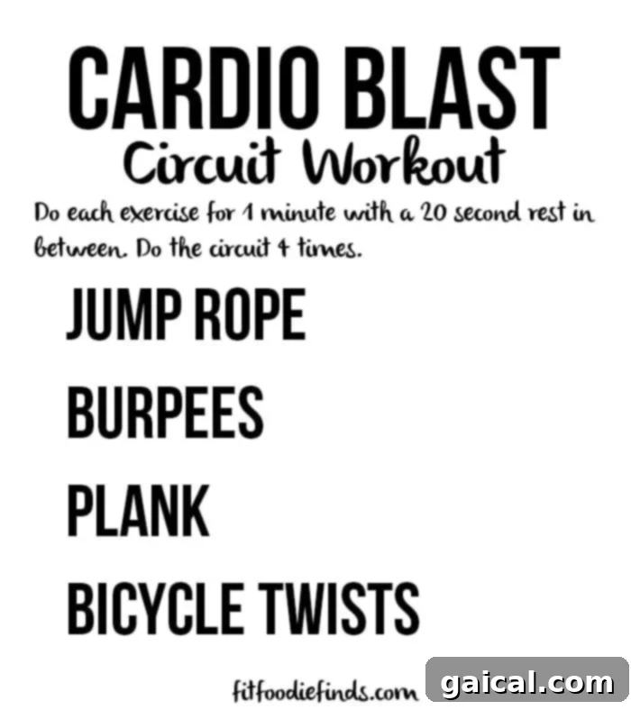 High-intensity cardio blast circuit workout in progress, designed for quick and effective home fitness.