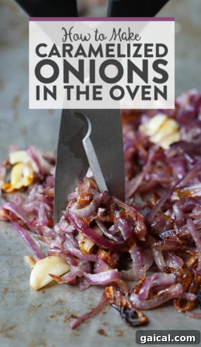 Delicious, golden-brown caramelized onions on a baking sheet, fresh from the oven.
