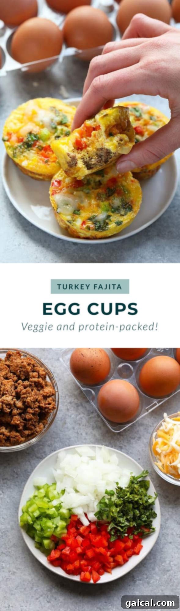 A hand holding a plate with two vibrant Turkey Fajita Egg Cups, garnished with fresh cilantro.