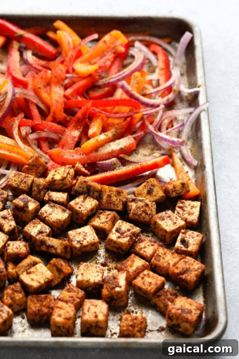 Sheet Pan Tofu Quinoa Fiesta Bowls 4 Throw all of your ingredients for this Meal Prep Sheet Pan Tofu Quinoa Burrito Bowls on a baking sheet and you've got a delicious, vegetarian meal ready for the entire week!