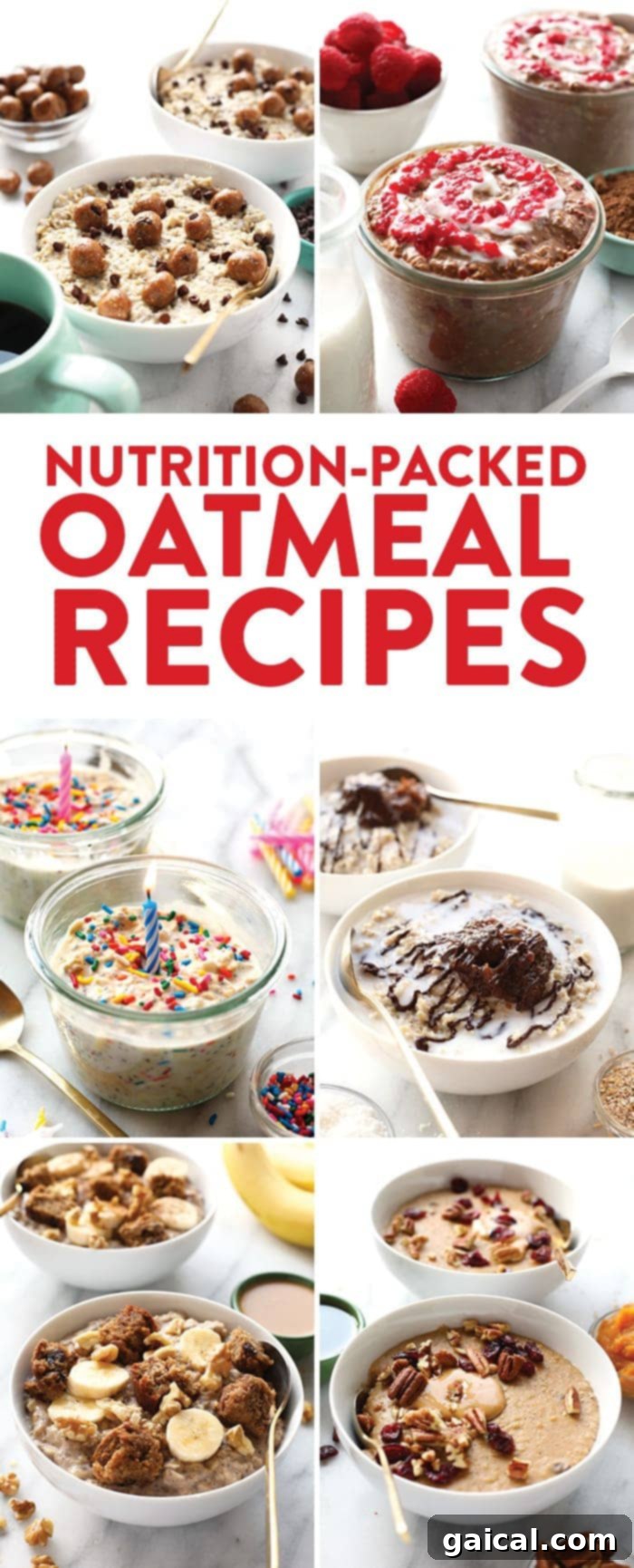 Fifty Essential Meal Prep Recipes 3 A colorful array of oatmeal bowls, including chocolate chip, raspberry cheesecake, and pumpkin pie flavors, from Fit Foodie Finds' Oatmeal Week.