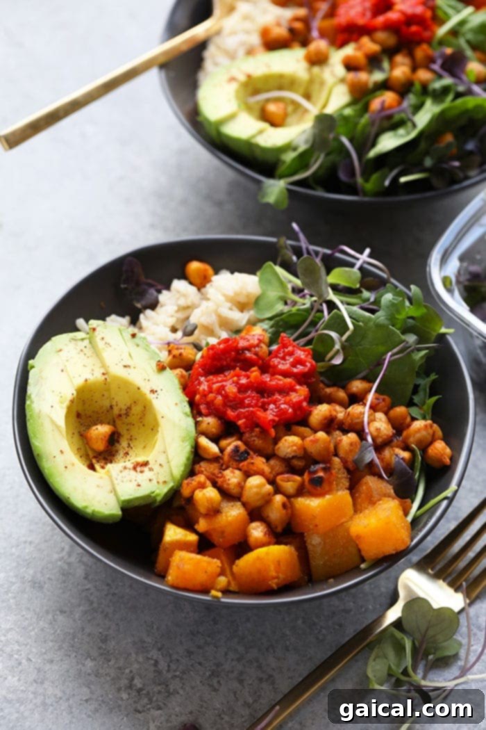 Butternut Squash Buddha Bowl neatly arranged in a meal prep container, ready for the week